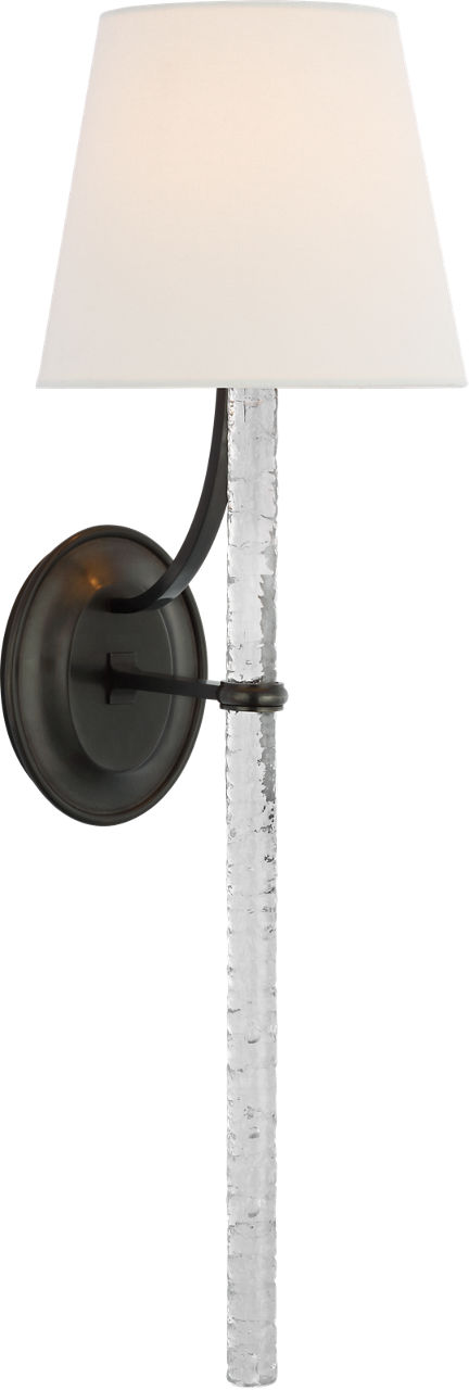 Abigail XL Sconce in Bronze and Clear Wavy Glass with Linen Shade