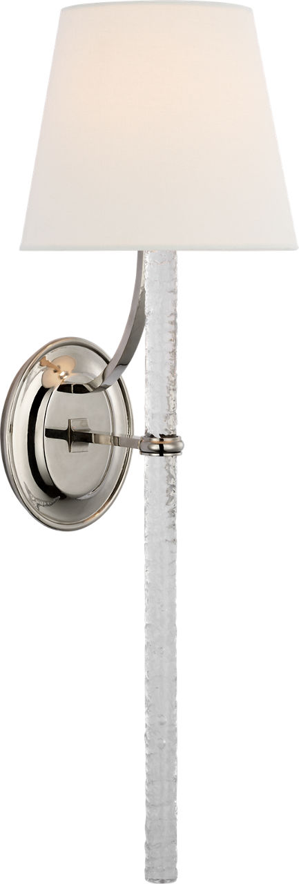 Abigail XL Sconce in Polished Nickel and Clear Wavy Glass with Linen Shade