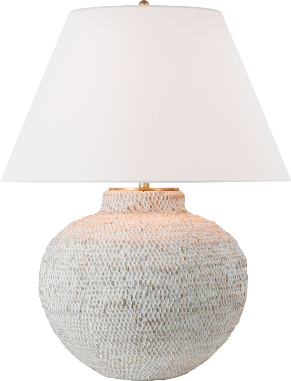 Avedon Medium Table Lamp in Plaster White Rattan with Linen Shade