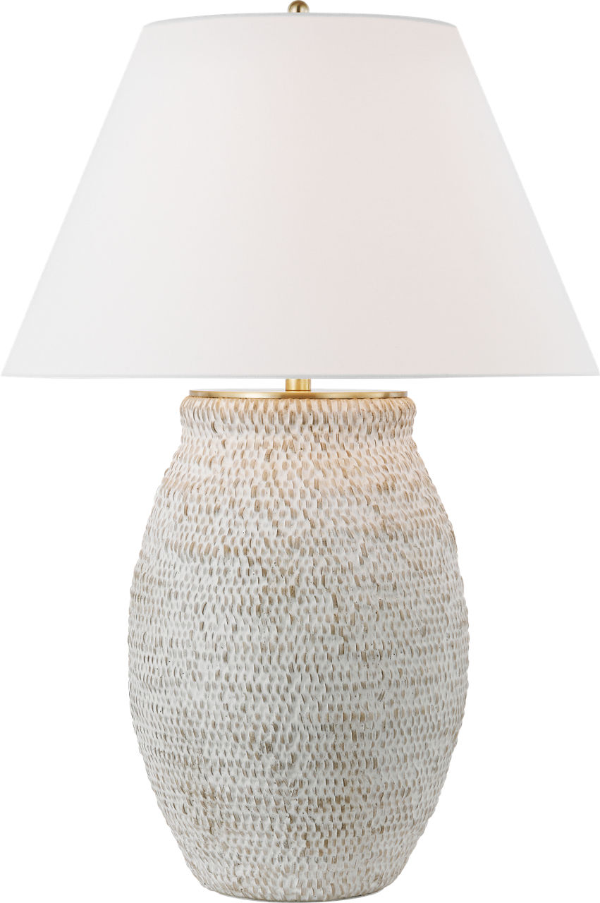 Avedon Large Table Lamp in Plaster White Rattan with Linen Shade