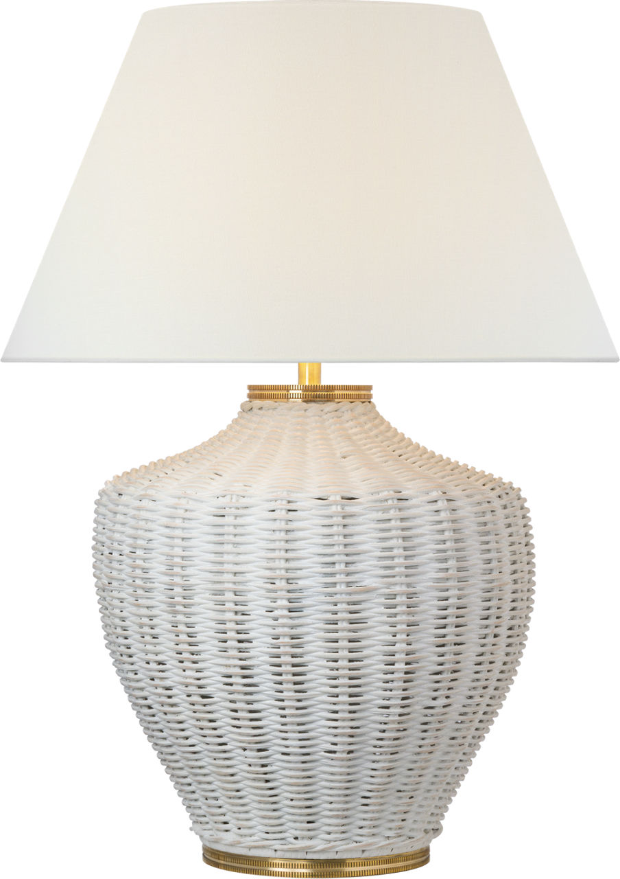 Evie Large Table Lamp in White Wicker with Linen Shade