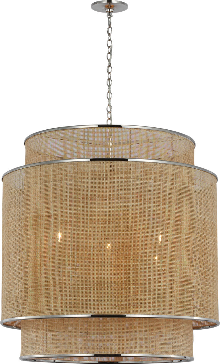 Linley Extra Large Hanging Shade in Polished Nickel and Natural Rattan Caning