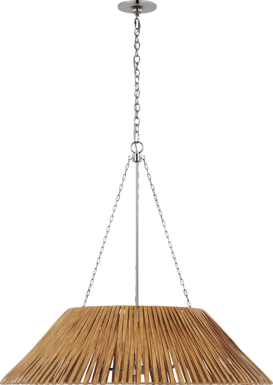 Corinne Extra Large Wrapped Hanging Shade in Polished Nickel with Natural Wicker Shade