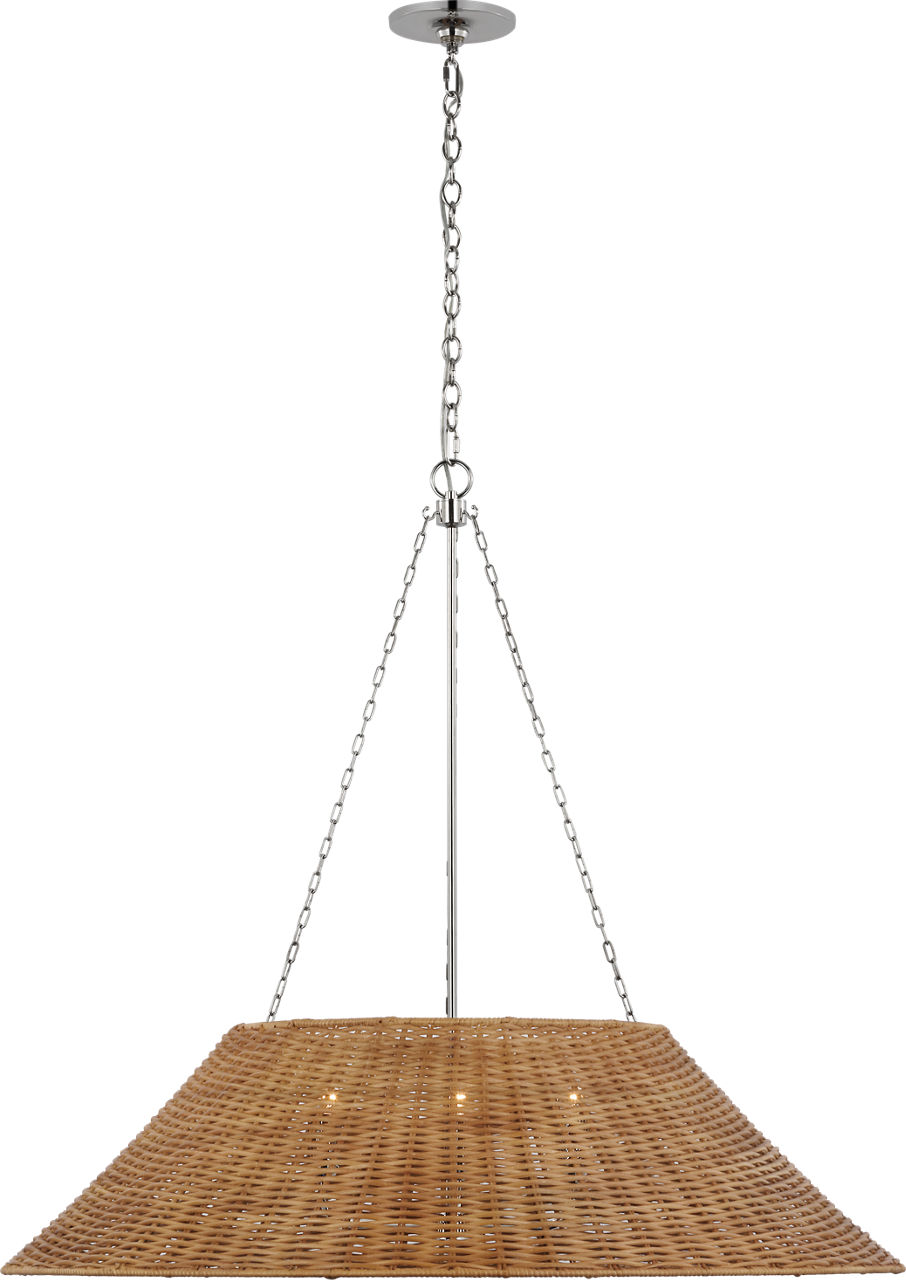Corinne Extra Large Woven Hanging Shade in Polished Nickel with Natural Wicker Shade