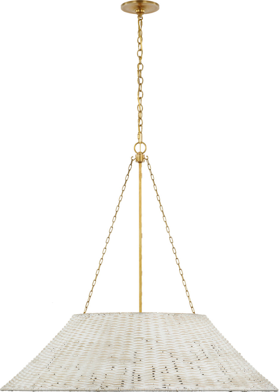 Corinne Extra Large Woven Hanging Shade in Soft Brass with White Wicker Shade