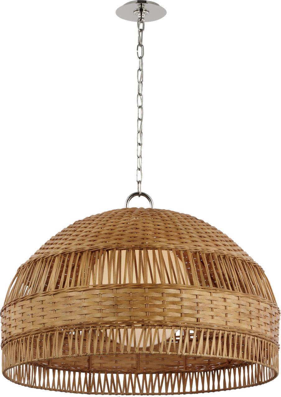 Whit Extra Large Dome Hanging Shade in Polished Nickel and Natural Wicker