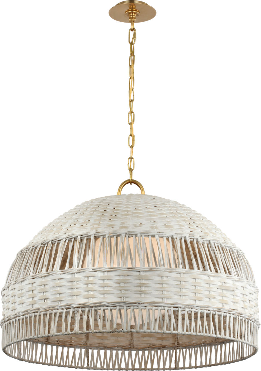Whit Extra Large Dome Hanging Shade in Soft Brass and White Wicker