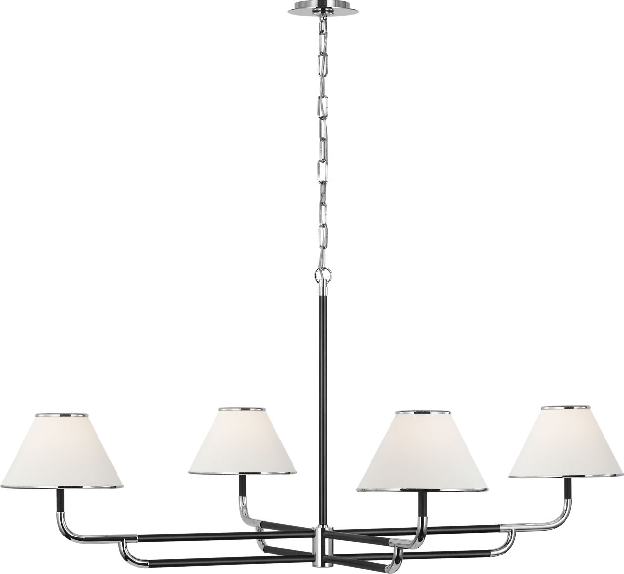 Rigby Grande Chandelier in Polished Nickel and Ebony with Linen Shade