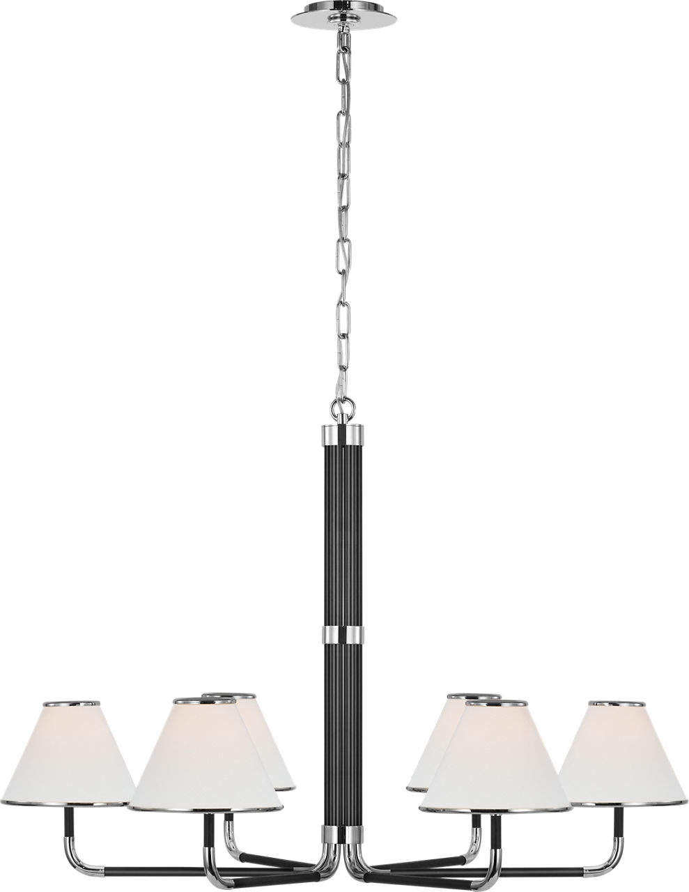 Rigby XL Chandelier in Polished Nickel and Ebony with Linen Shade