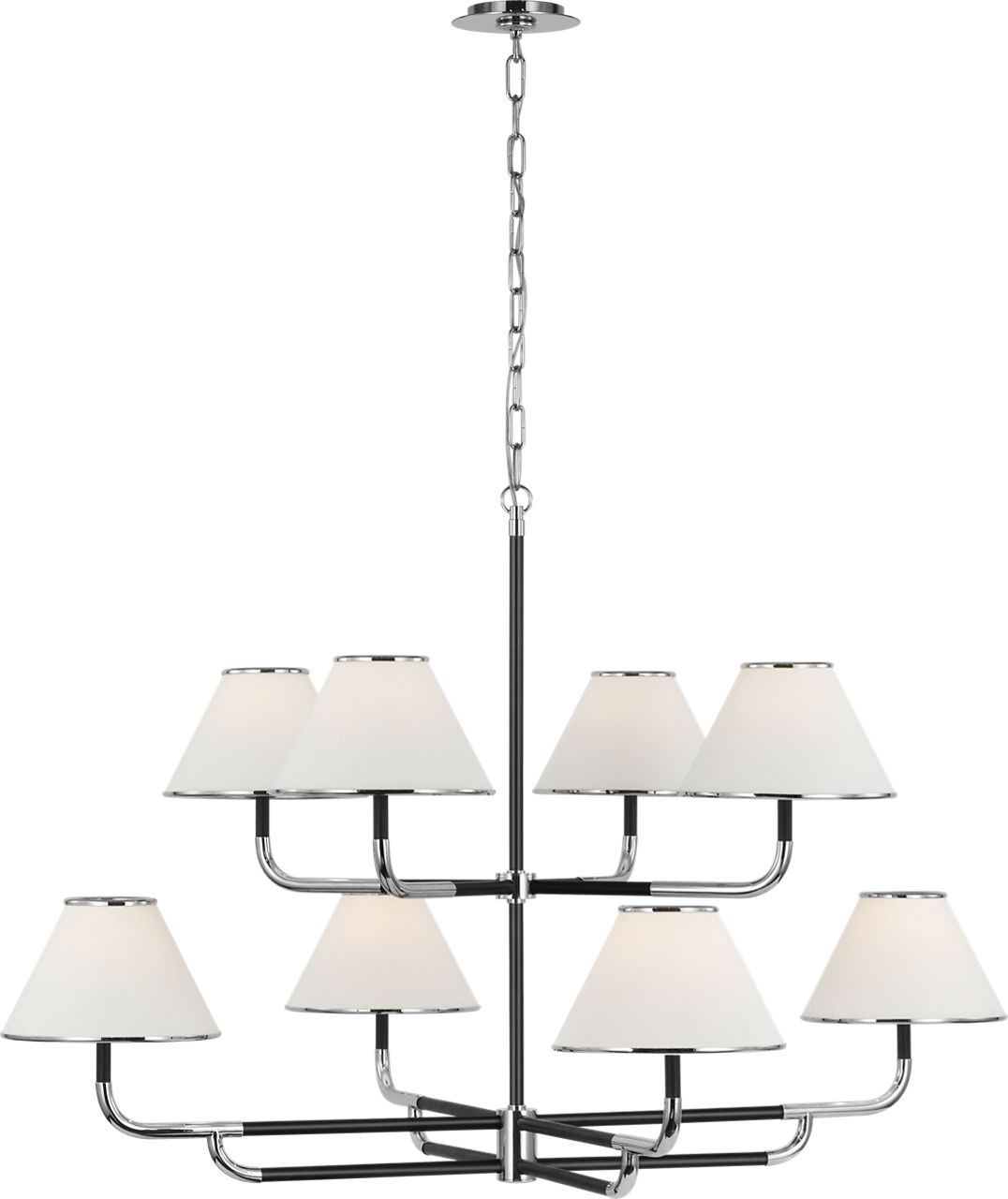 Rigby Grande Two-Tier Chandelier in Polished Nickel and Ebony with Linen Shade