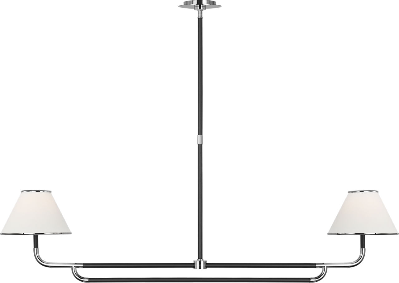 Rigby Large Linear Chandelier in Polished Nickel and Ebony with Linen Shade