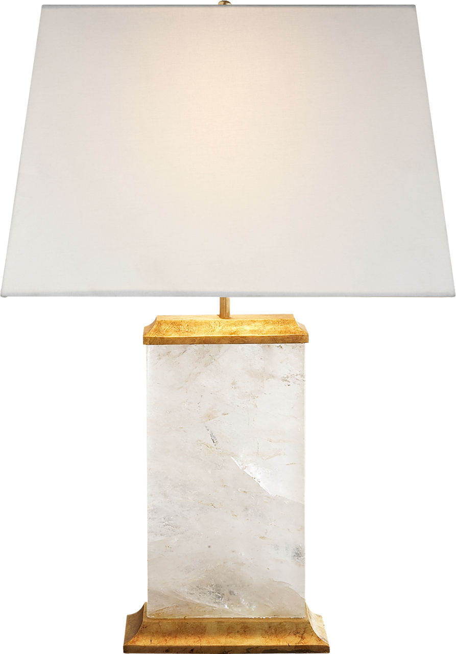 Crescent Table Lamp in Quartz and Antique Gold Leaf with Linen Shade