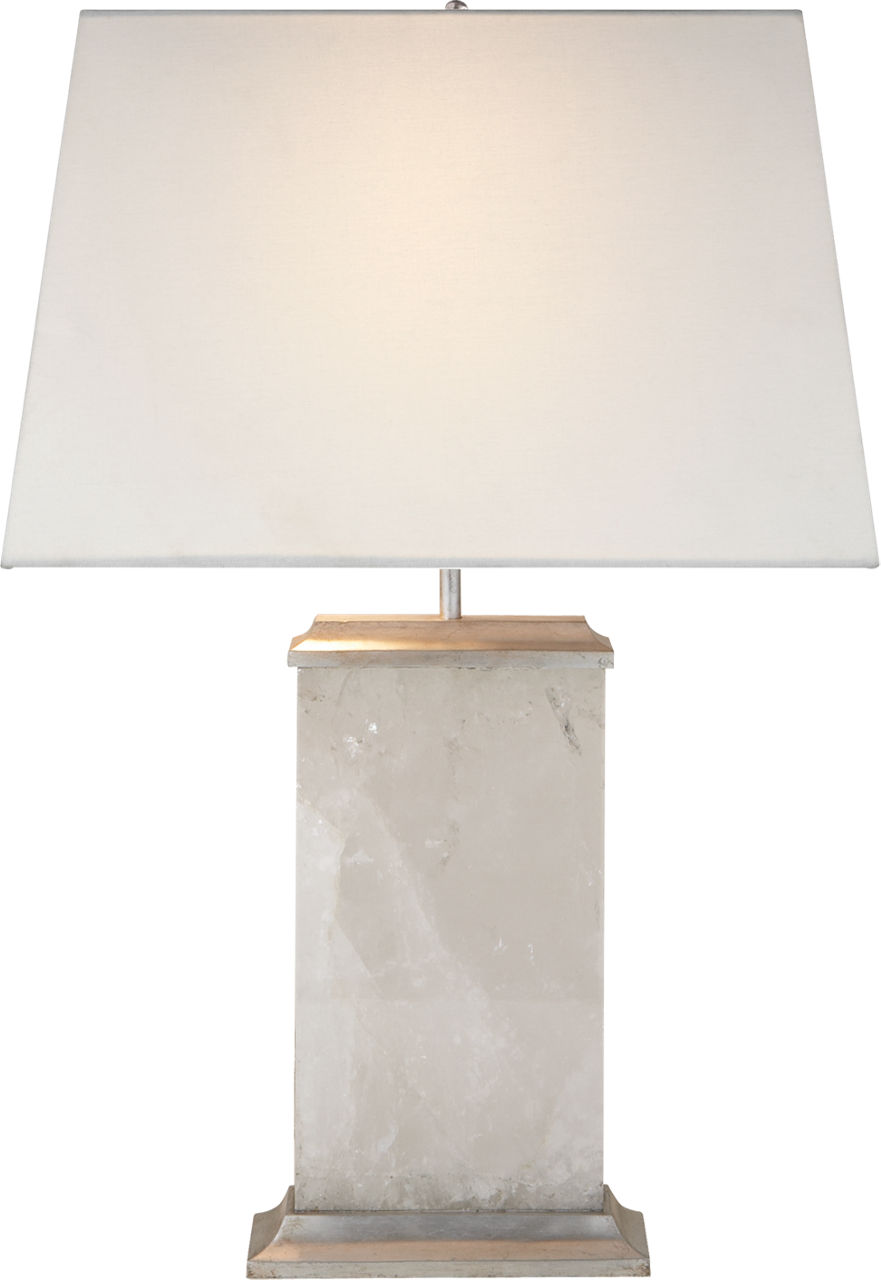 Crescent Table Lamp in Quartz and Antique Silver Leaf with Linen Shade