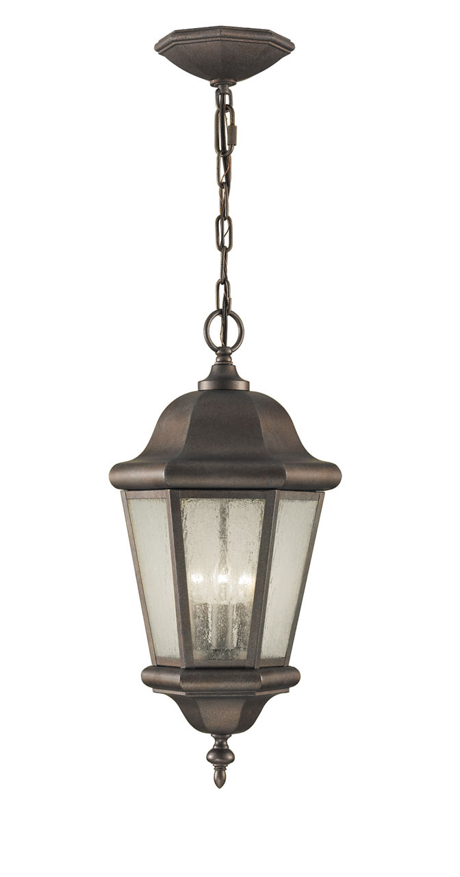 Martinsville Three Light Outdoor Pendant Lantern in Corinthian Bronze