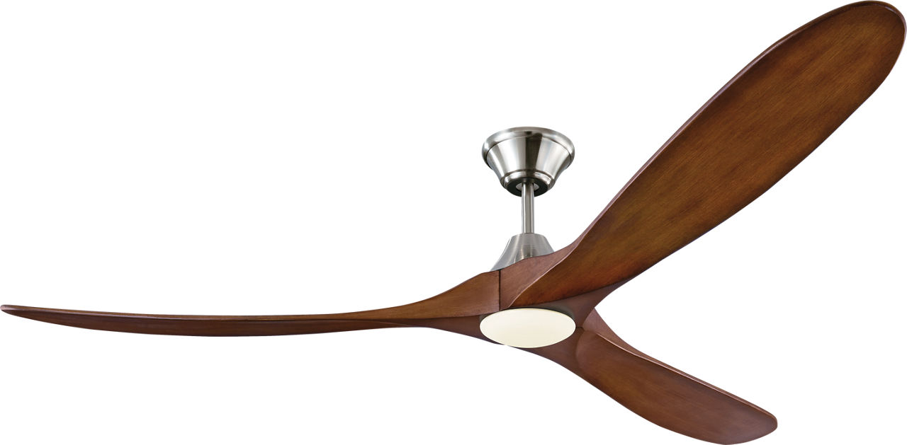 Maverick 70 LED Ceiling Fan in with Koa Blades and Light Kit Brushed Steel