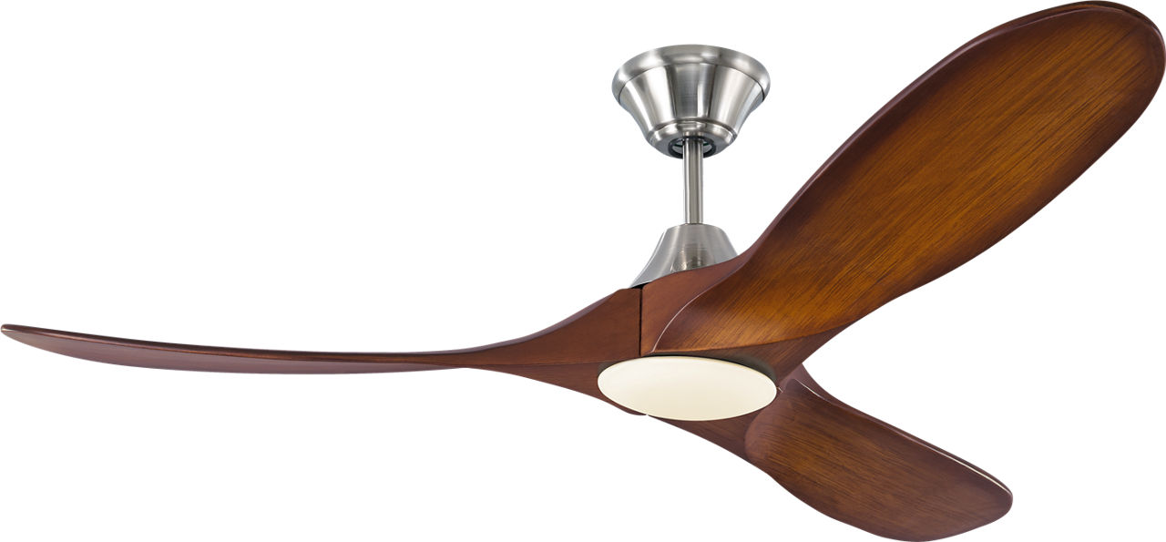 Maverick 52 LED Ceiling Fan in with Koa Blades and Light Kit Brushed Steel