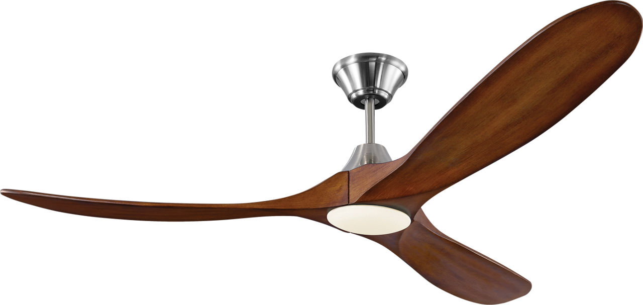 Maverick 60 LED Ceiling Fan in with Koa Blades and Light Kit Brushed Steel