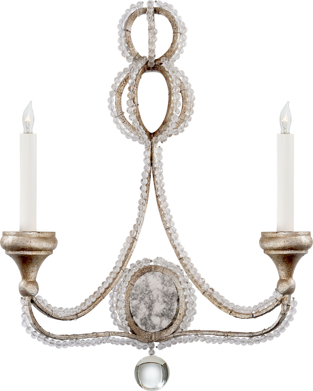 Milan Double Sconce in Venetian Silver with Crystal