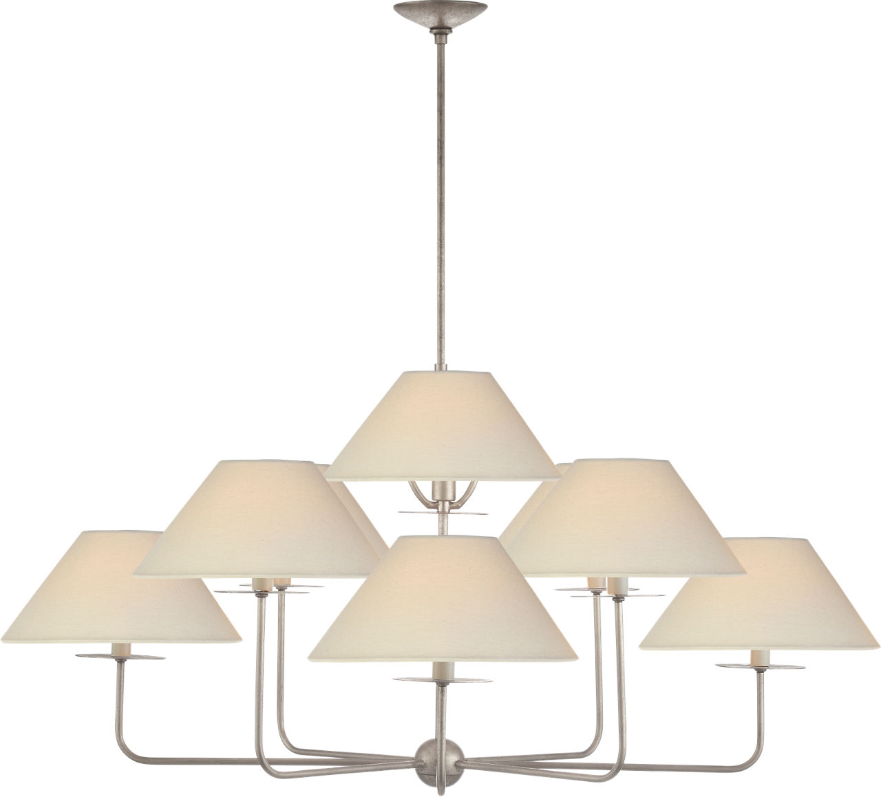 Kelley Large Chandelier in Burnished Silver Leaf with Linen Shades