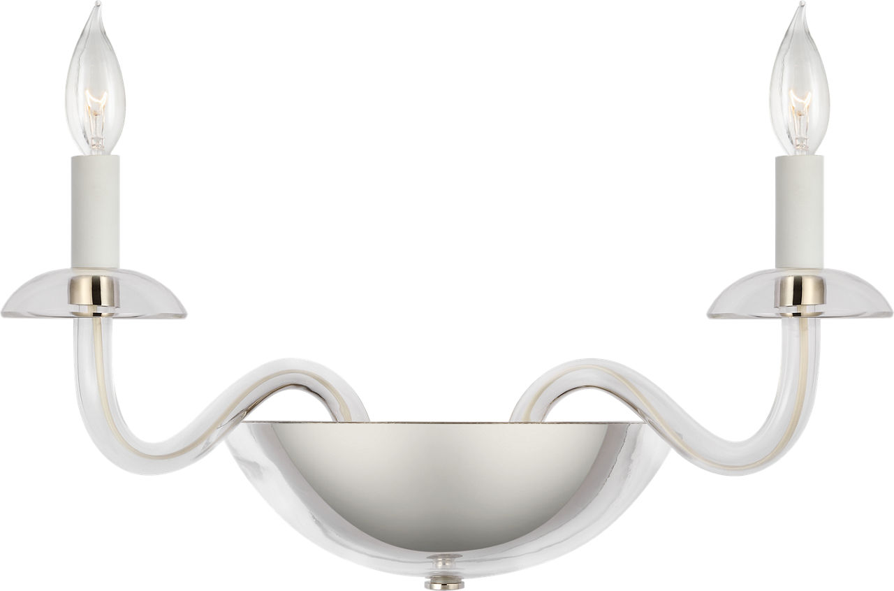 Brigitte Small Double Sconce in Clear Glass and Polished Nickel