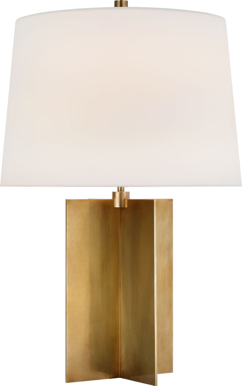 Costes Medium Table Lamp in Hand-Rubbed Antique Brass with Linen Shade