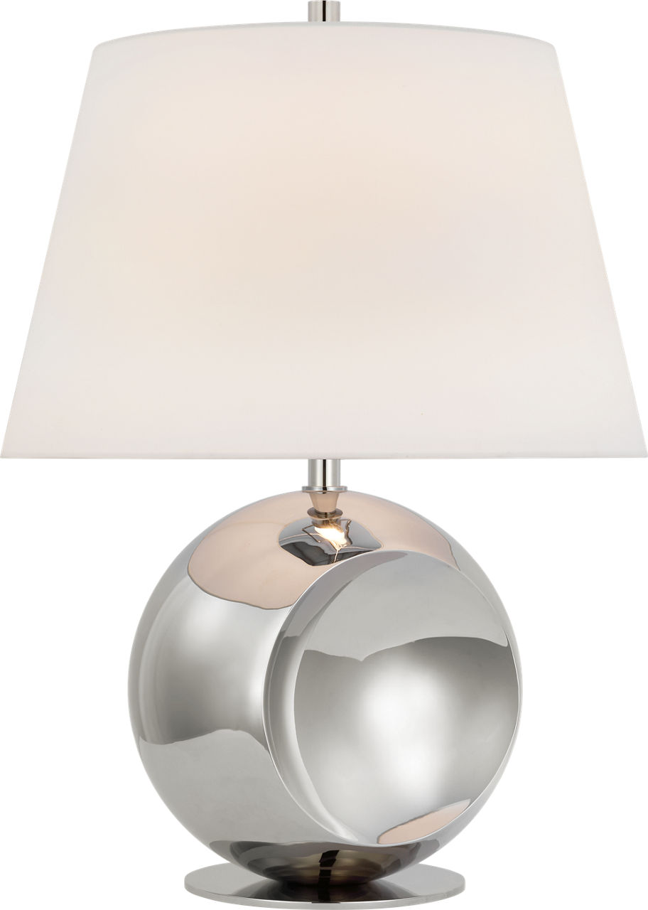 Comtesse Medium Globe Table Lamp in Polished Nickel with Linen Shade