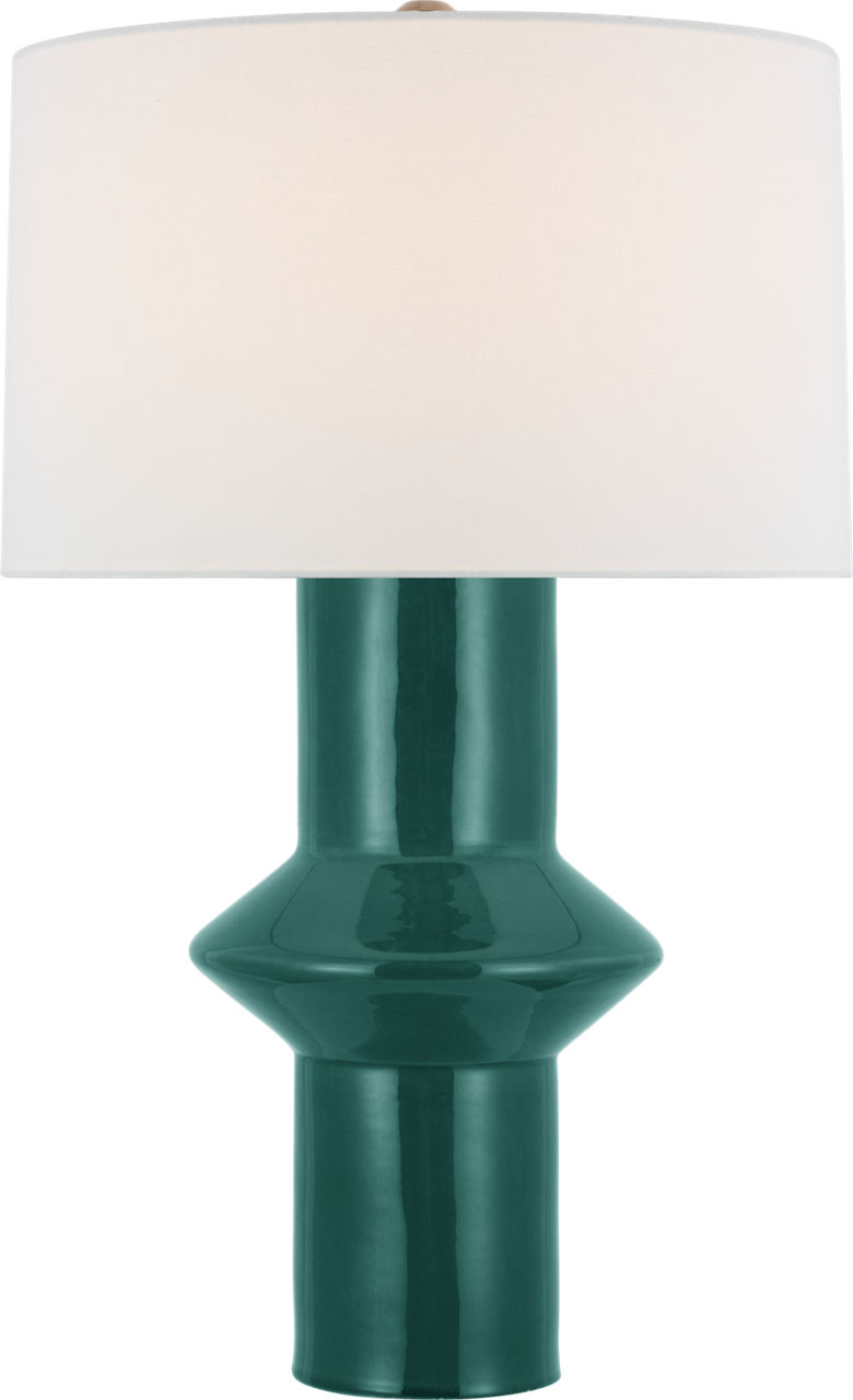 Maxime Medium Table Lamp in Emerald Crackle with Linen Shade