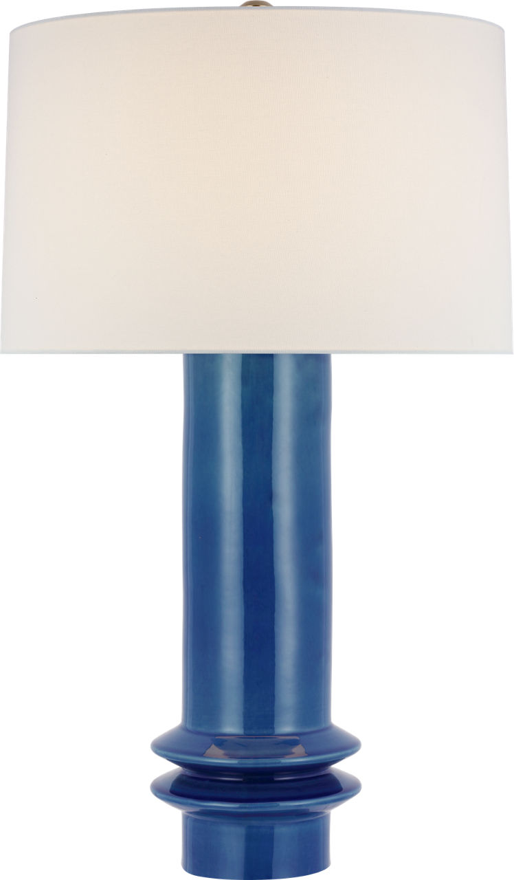 Montaigne Medium Table Lamp in Aqua Crackle with Linen Shade