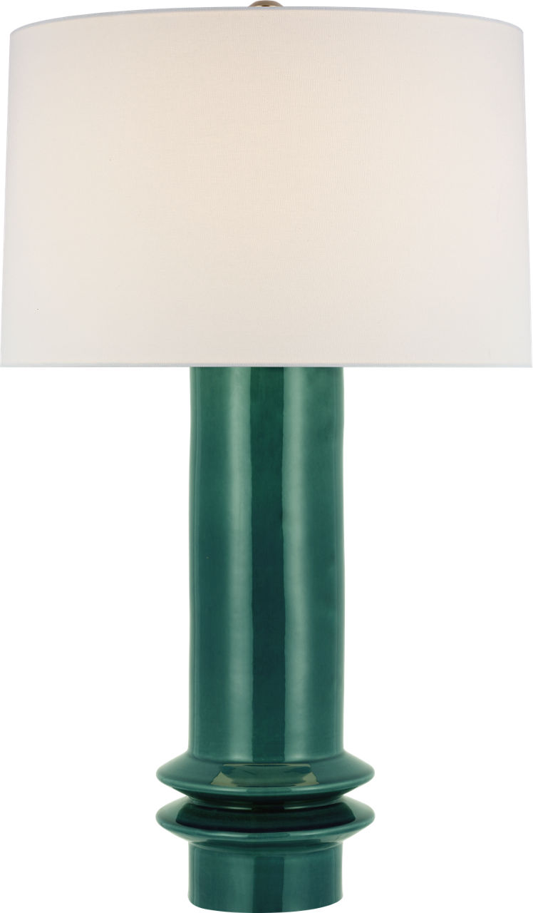 Montaigne Medium Table Lamp in Emerald Crackle with Linen Shade