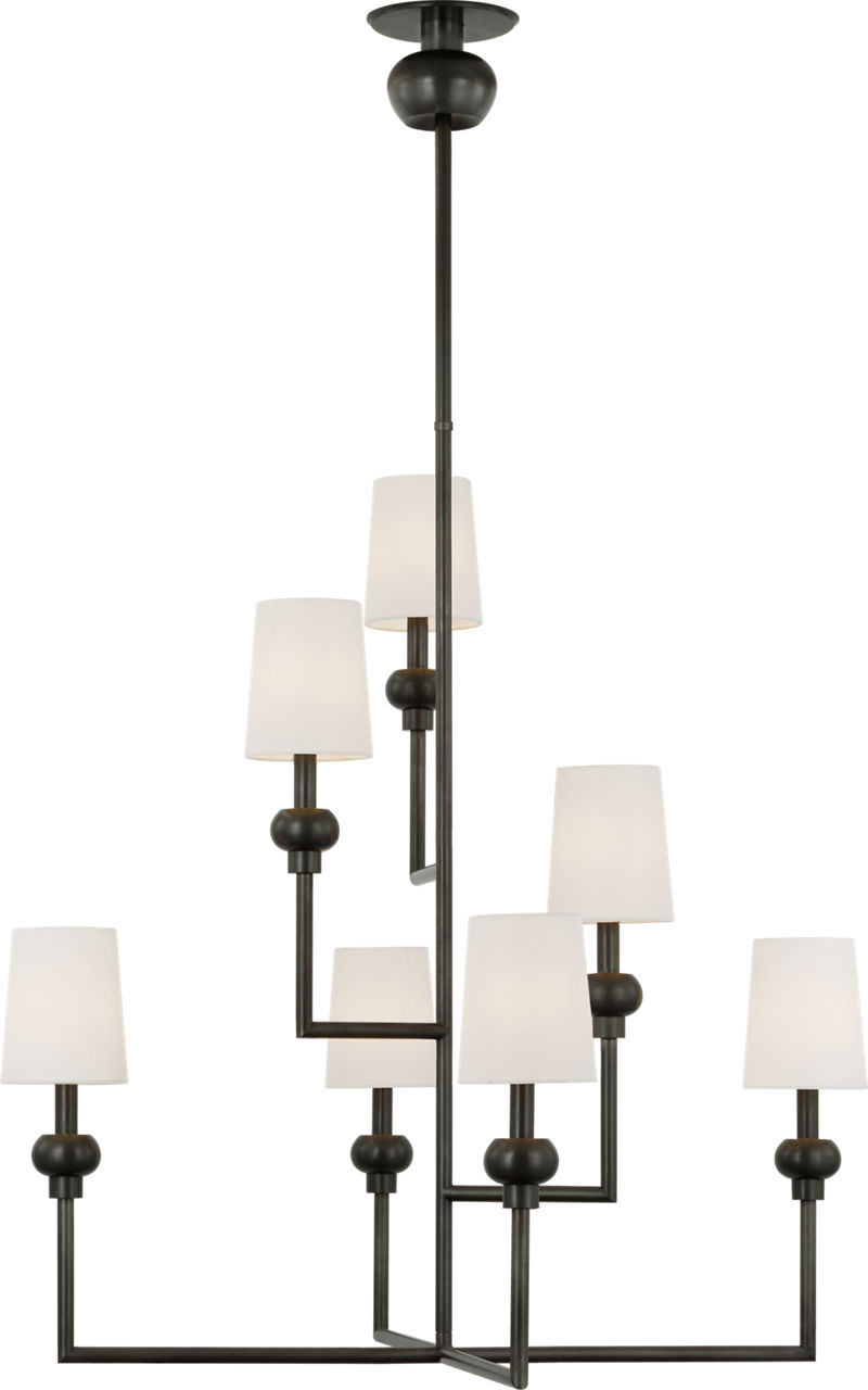 Comtesse XL Offset Chandelier in Bronze with Linen Shades