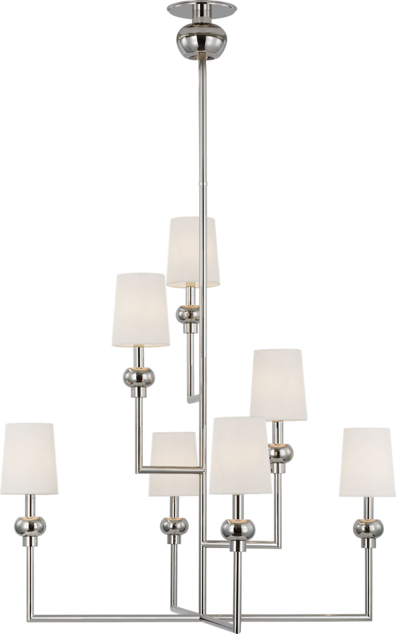 Comtesse XL Offset Chandelier in Polished Nickel with Linen Shades