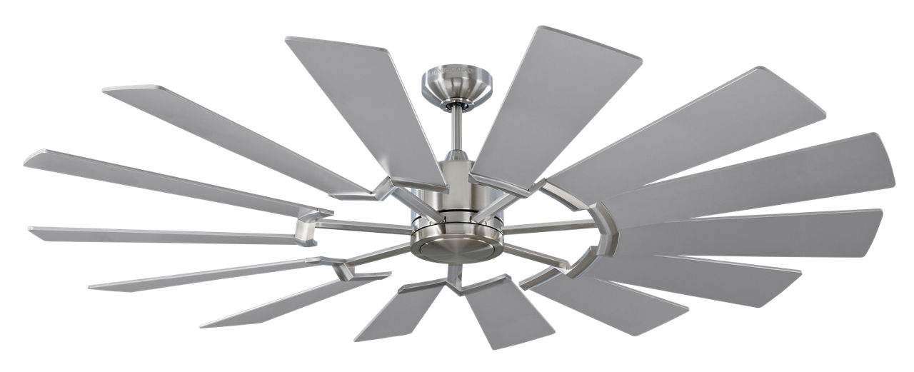 Prairie 62 LED Ceiling Fan in Brushed Steel with Silver / Washed Oak Reversible Blades and Light Kit
