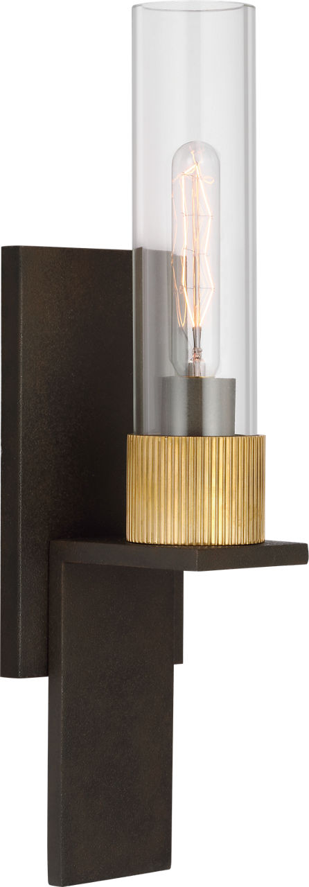 Beza Small Bath Sconce in Warm Iron and Antique Brass with Clear Glass