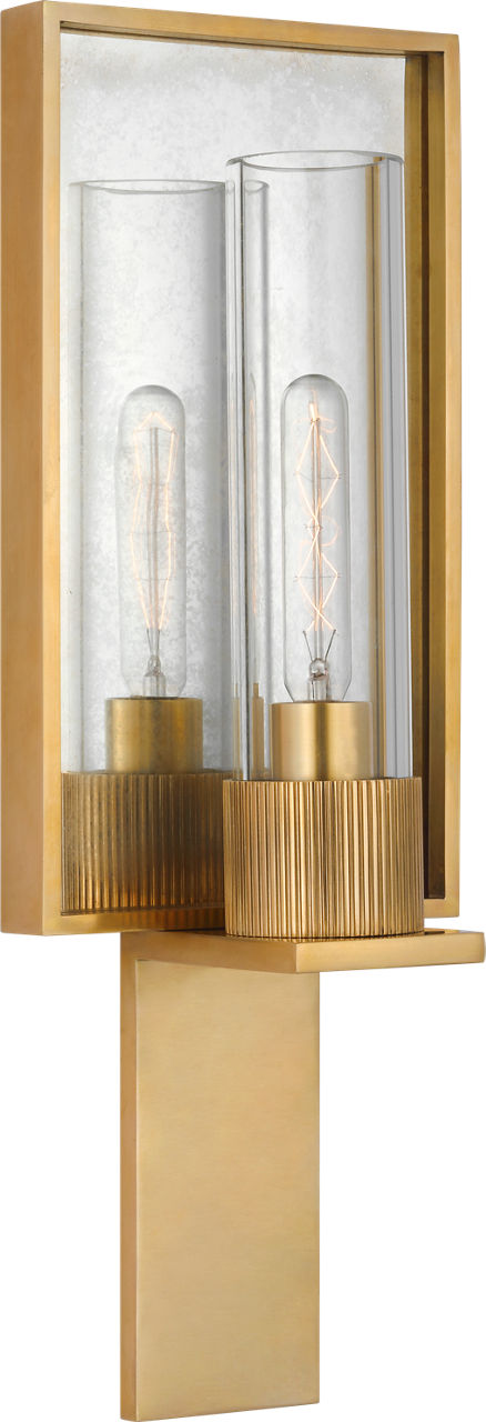Beza Single Reflector Sconce in Antique Brass and Antique Mirror with Clear Glass