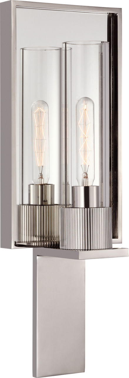 Beza Single Reflector Sconce in Polished Nickel and Mirror with Clear Glass