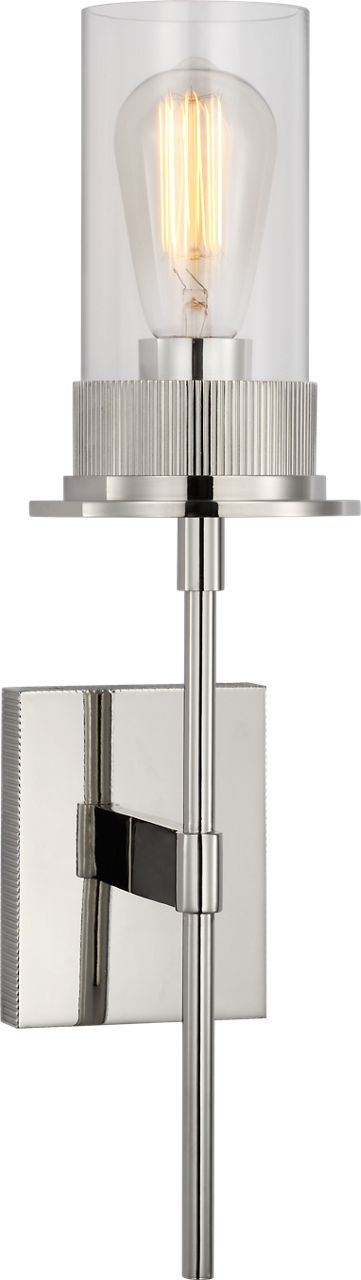 Beza Medium Tail Sconce in Polished Nickel with Clear Glass