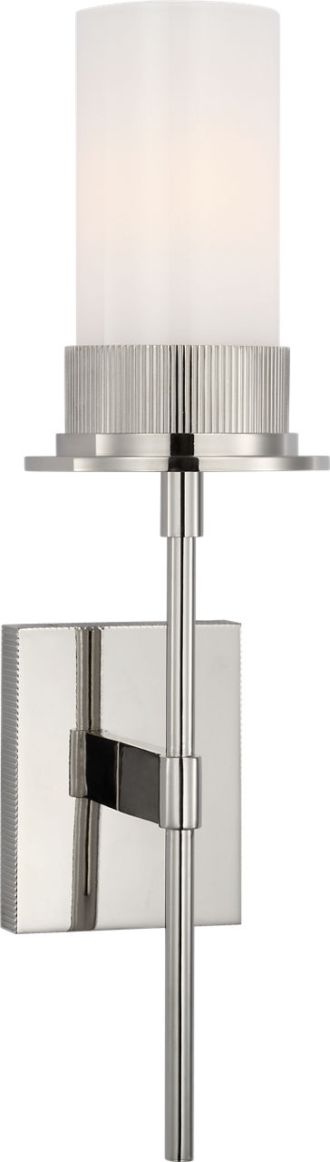Beza Medium Tail Sconce in Polished Nickel with White Glass