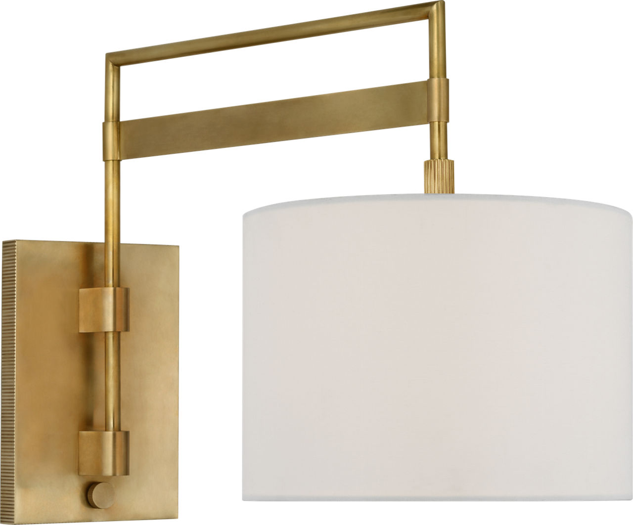Gael Medium Articulating Wall Light in Antique Brass with Linen Shade