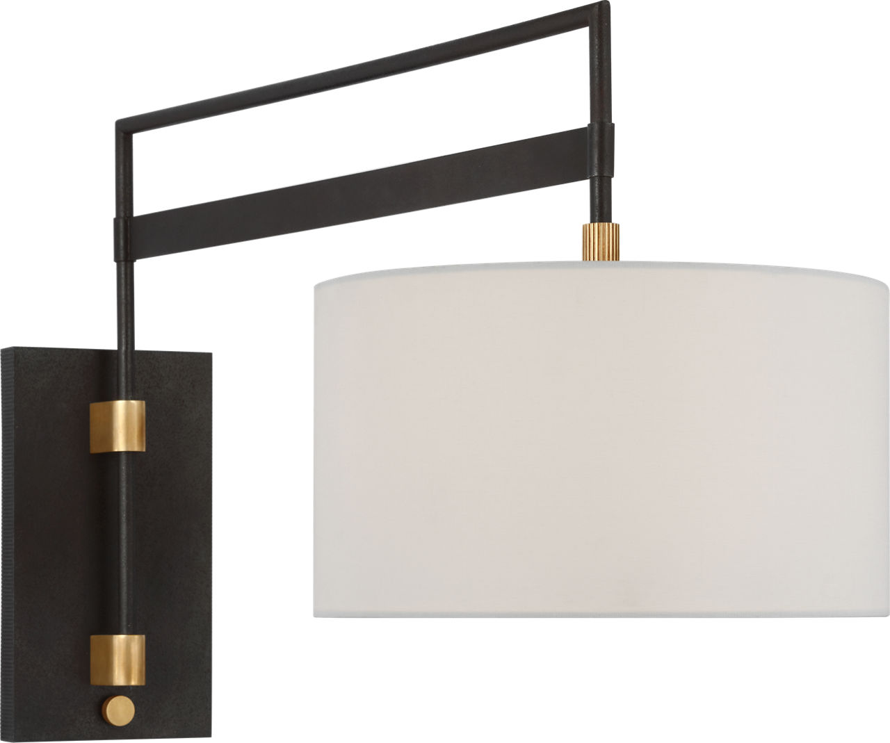 Gael Large Articulating Wall Light in Warm Iron and Antique Brass with Linen Shade