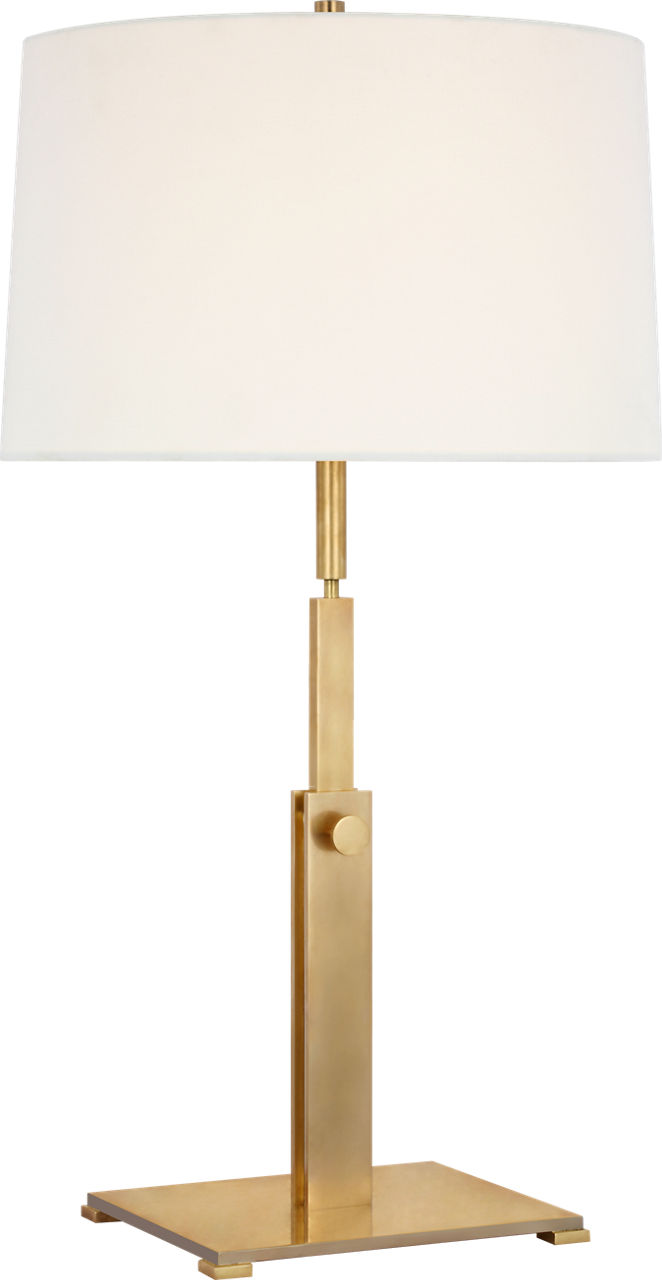 Cadmus Large Adjustable Table Lamp in Antique Brass with Linen Shade