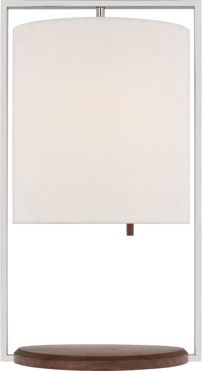 Zenz Medium Table Lamp in Polished Nickel and Walnut with Linen Shade