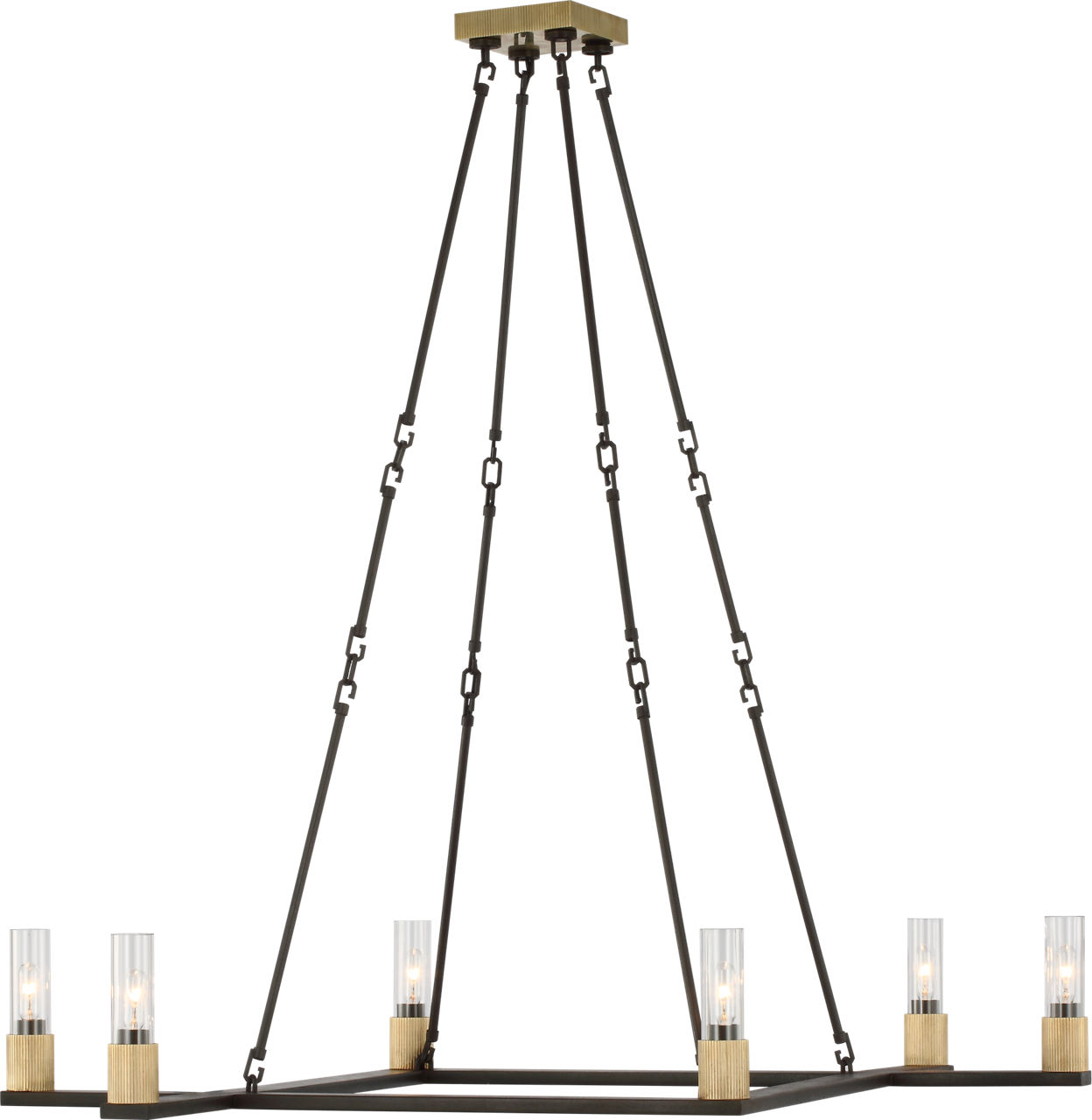 Beza Extra Large Chandelier in Warm Iron and Antique Brass with Clear Glass