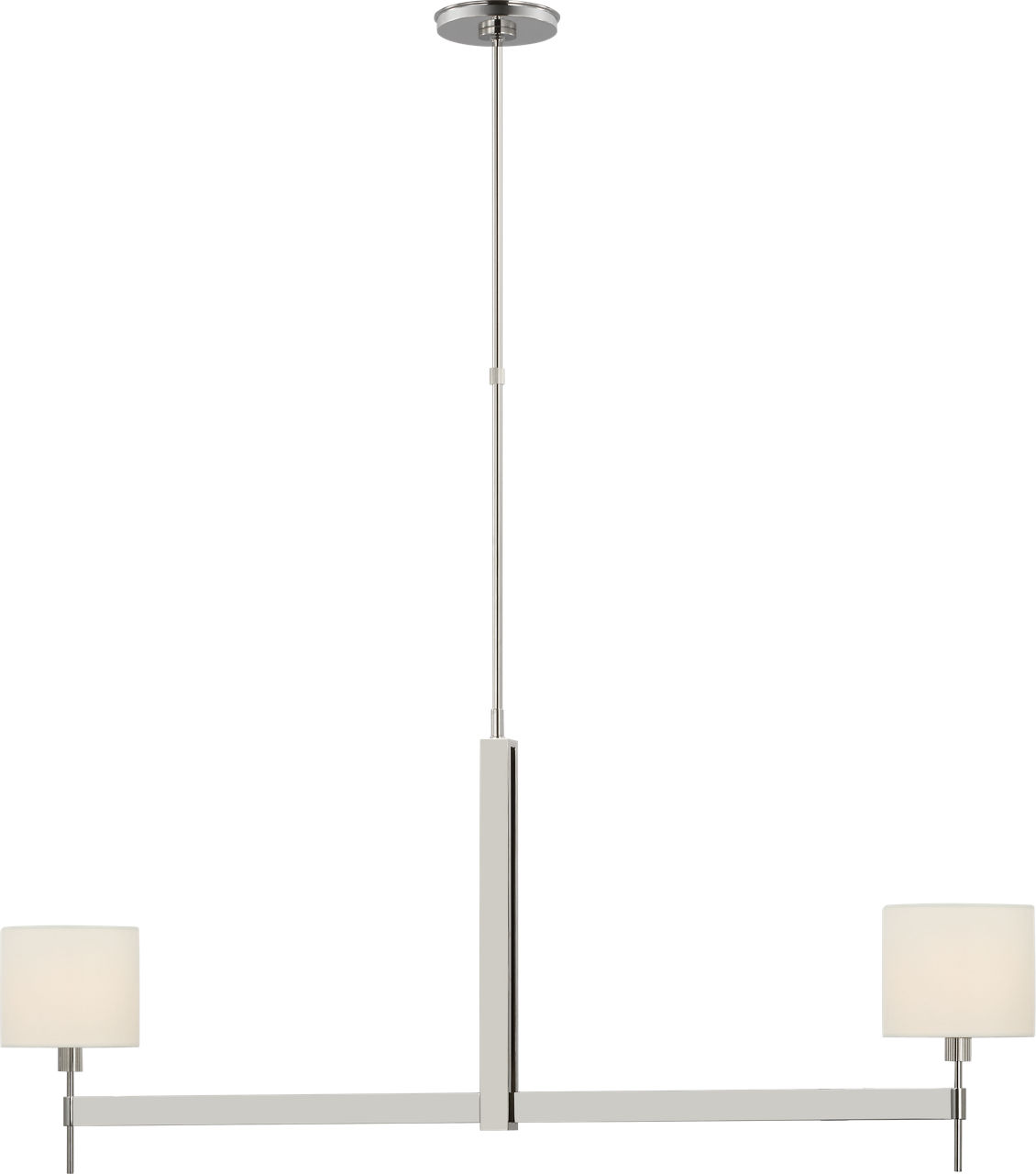 Brontes Large Linear Chandelier in Polished Nickel with Linen Shades