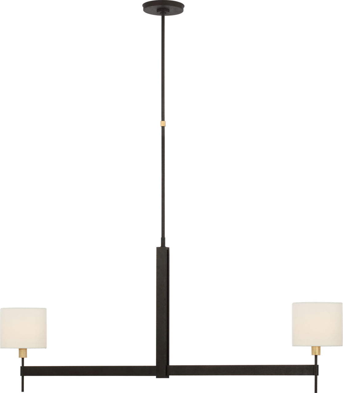 Brontes Large Linear Chandelier in Warm Iron and Antique Brass with Linen Shades