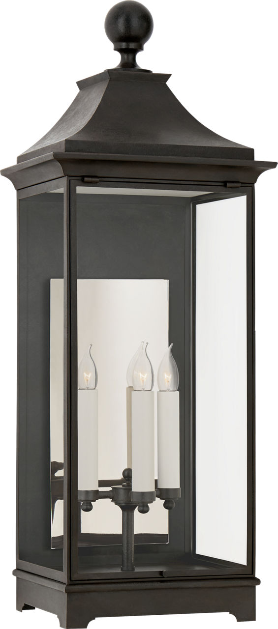 Rosedale Large 3/4 Wall Lantern in French Rust with Clear Glass