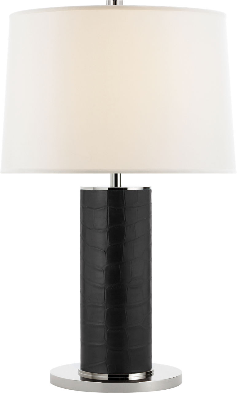 Beckford Table Lamp in Black Faux Croc with Linen Shade