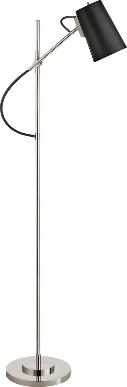 Benton Adjustable Floor Lamp in Polished Nickel with Chocolate Leather Shade