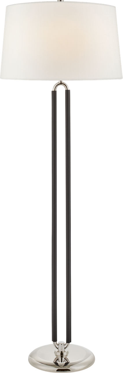 Cody Large Floor Lamp in Polished Nickel and Chocolate Leather with Linen Shade