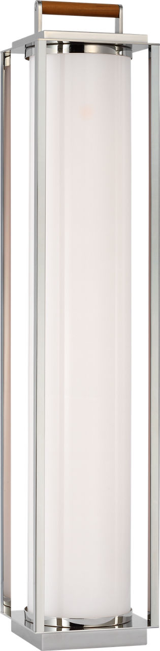 Northport Floor Lantern in Polished Nickel and Teak with White Glass