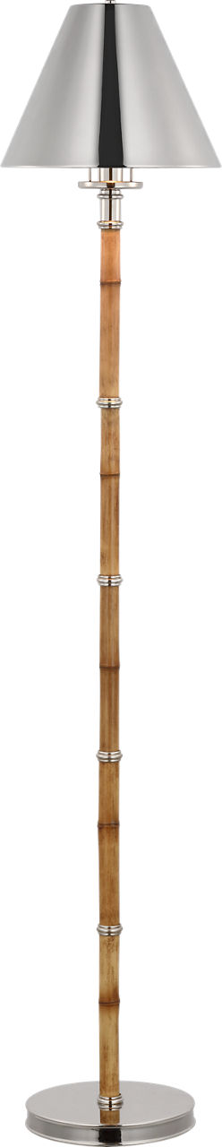 Dalfern Petite Reading Floor Lamp in Waxed Bamboo and Polished Nickel with Polished Nickel Shade